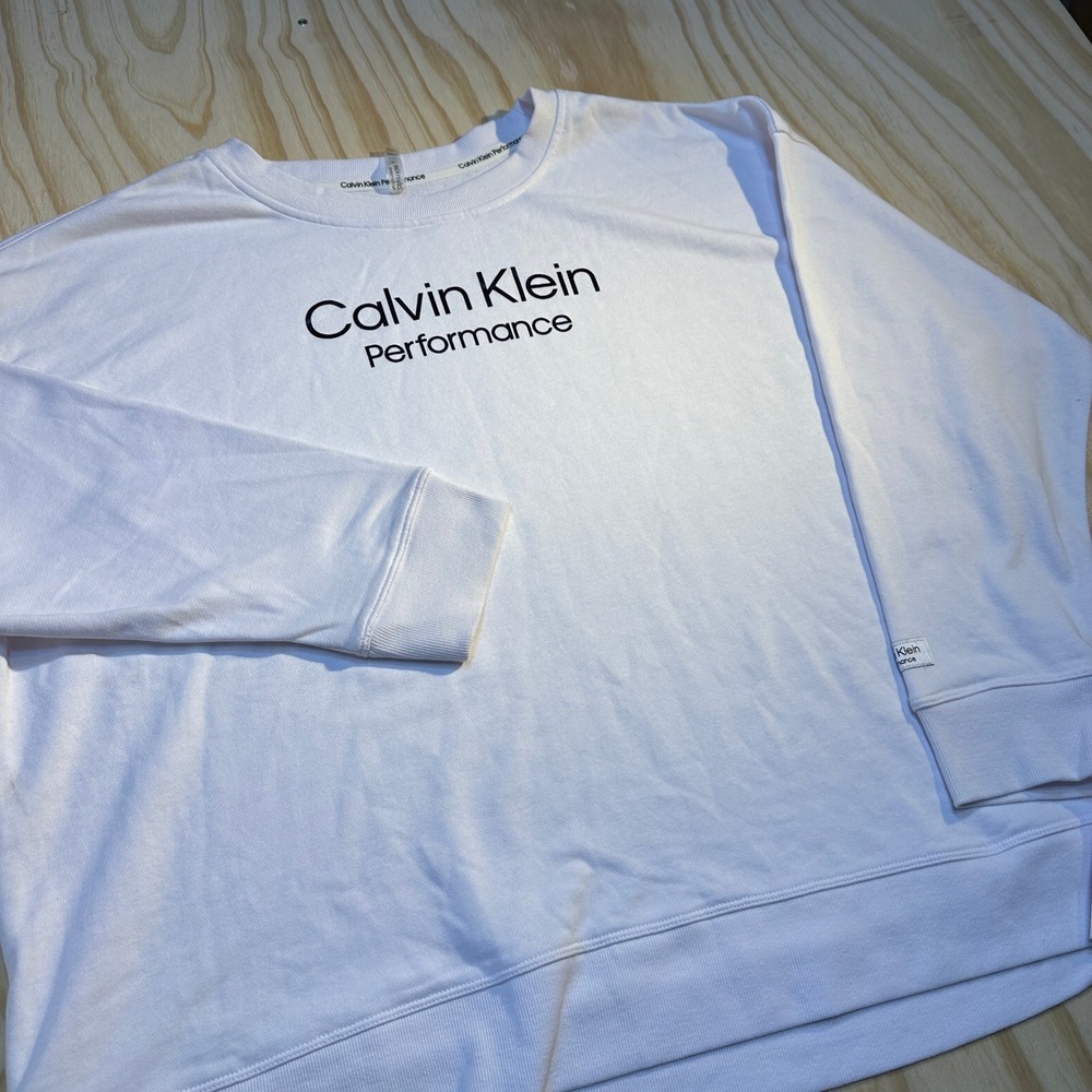 Calvin Klein Performance Womens 3X White Logo Crewneck Sweatshirt NWT